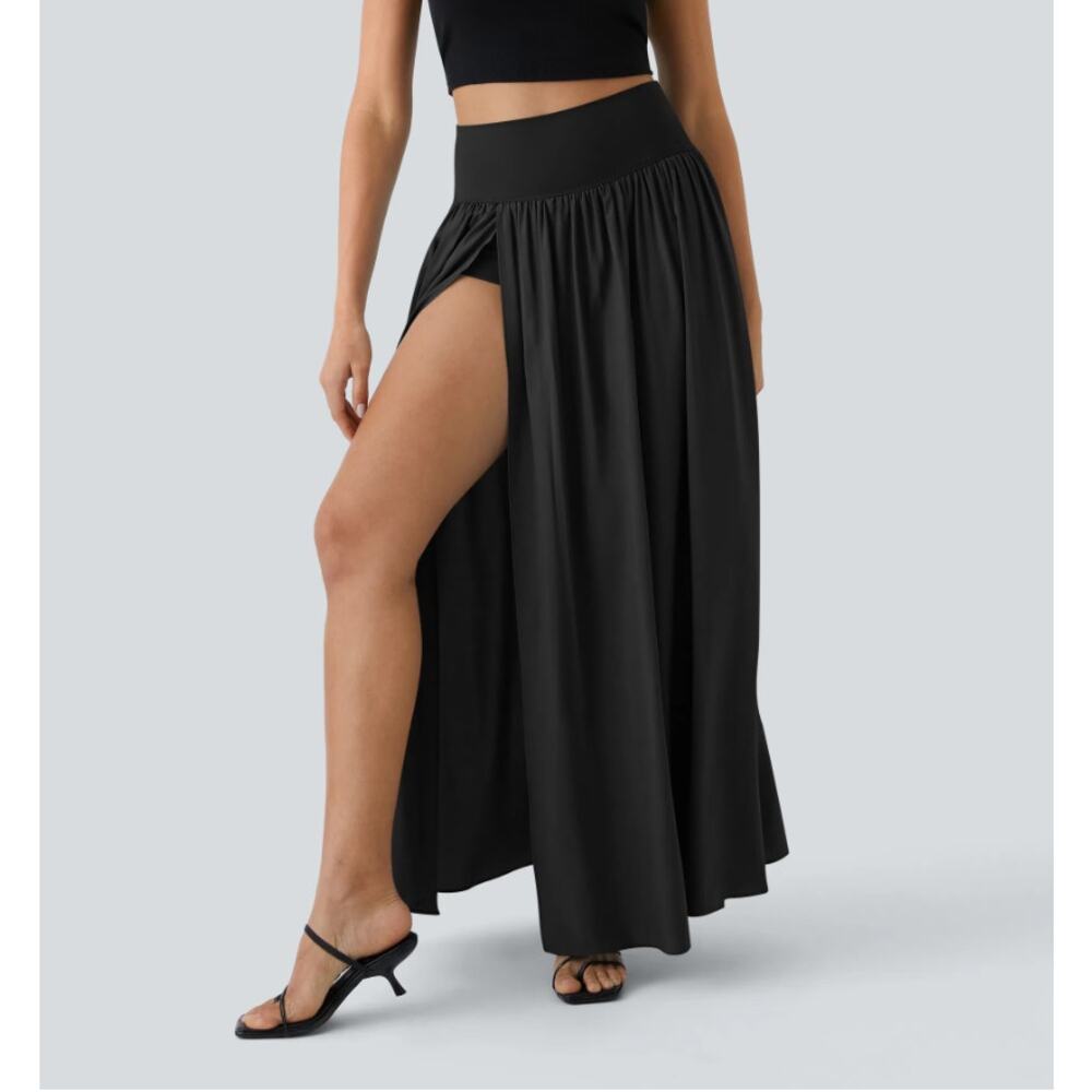 Halara High Waisted Split Maxi Skirt Shorts Black XL Coastal Minimalist - Picture 2 of 9